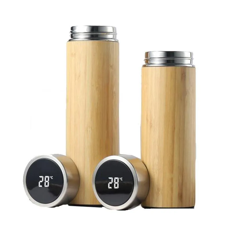 Bicchieri 450Ml / 500Ml Bambù Acciaio inossidabile Creativo Intelligente Thermos Tazza Fai da te Bottiglia d'acqua per uso domestico Bollitore Goccia Consegna Casa Ga Dhzem