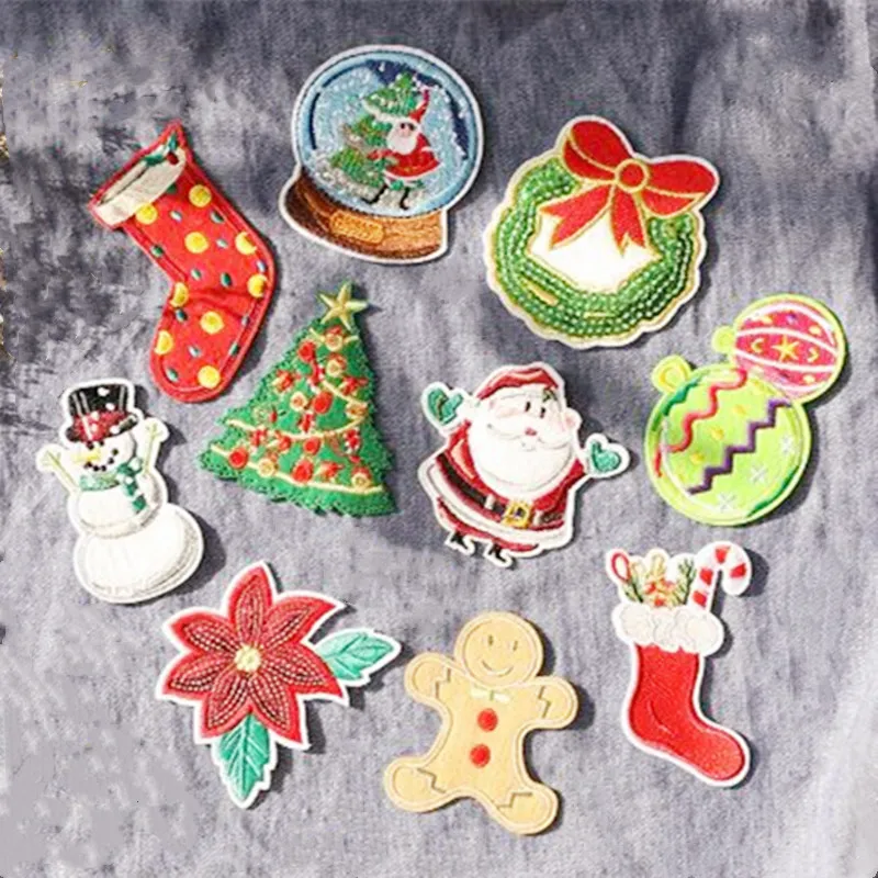 Santa Claus Christmas Sequin Snowman Jacket Patch Sticker Christmas Decoration Applique Embroidery Iron on Patches Badge