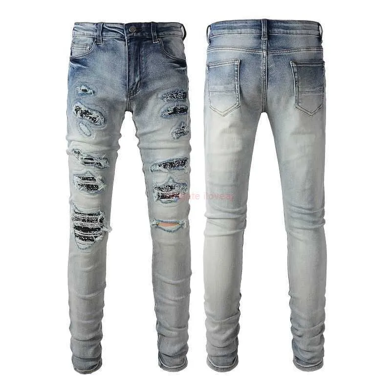 High Street Mens Designer Jeans With Perforated Light And Slim Fit