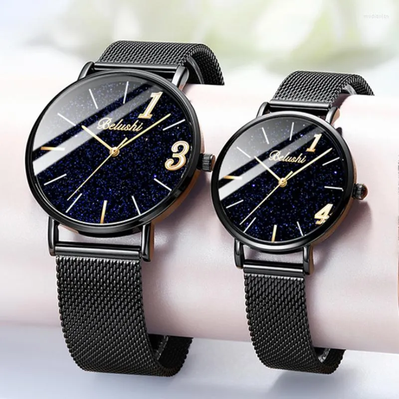 Нарученные часы 2023 Belushi Top Simple Business Ladies Watch Пара смотрит, как пара мужчин и женщин Starry Sky Lovers Ristatch Reloj