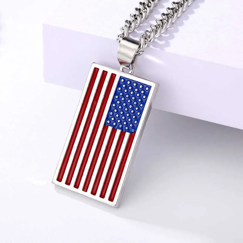 Pendant Necklaces US Flag Necklace Star and Stripe Pendant Necklace Stainless Steel Dog Tag Men's and Women's Jewelry Patriot Veterans Day Gifts Popular G220522