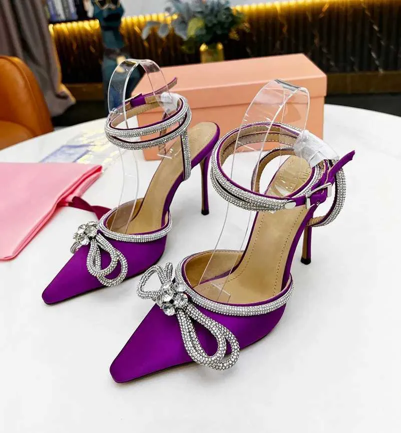 Bow fairy silk high-heeled sandals stovepipe sexy fashion urban style workplace essential can be matched with heel height Original box Dust bag Designer shoes