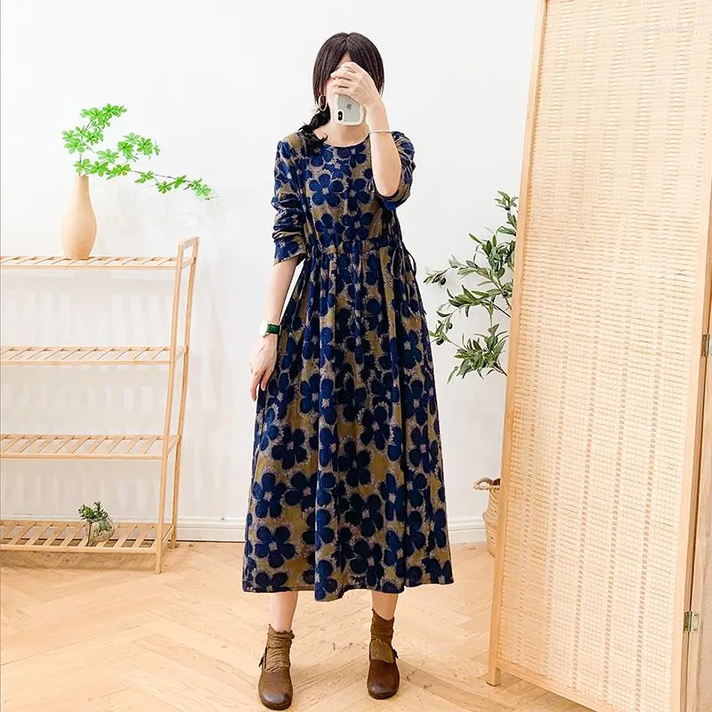 Casual Cotton Linen Hemp Long Sleeve Floral Print Mid-Calf Dress for Women  Ages 35-45 from Dhgate Basic & Casual Dresses - price 35.59