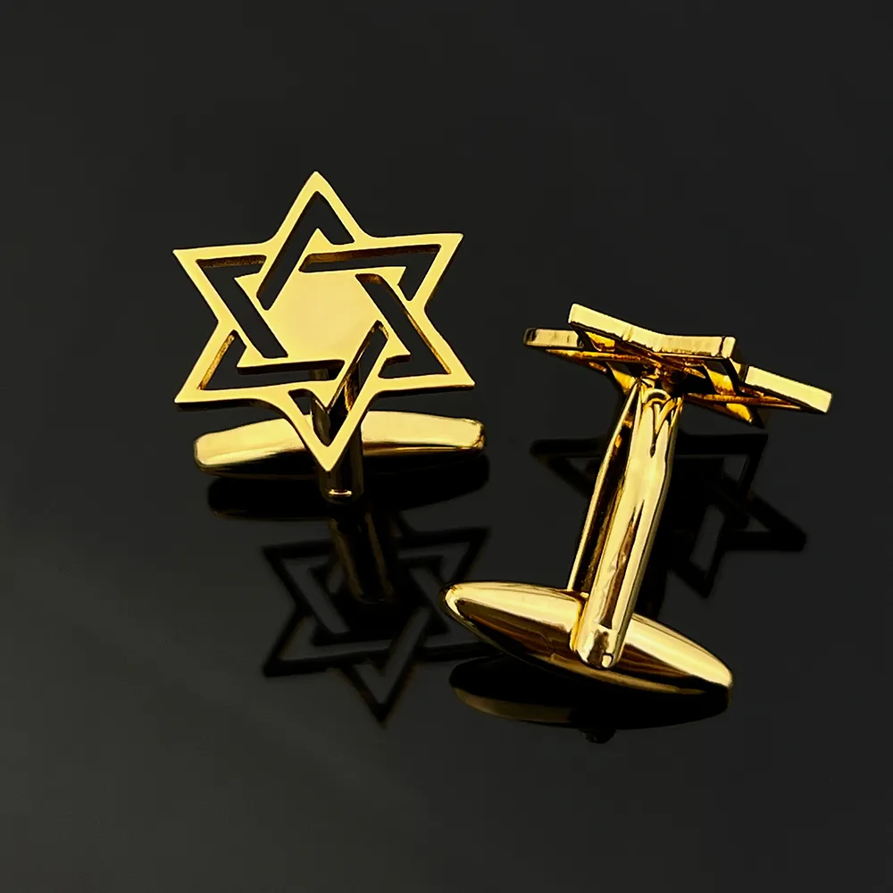 Classique Magen David étoile juif hommes boutons de manchette fermoir en acier inoxydable femmes Clips foi amulette bijoux mariage costume ensemble cadeau