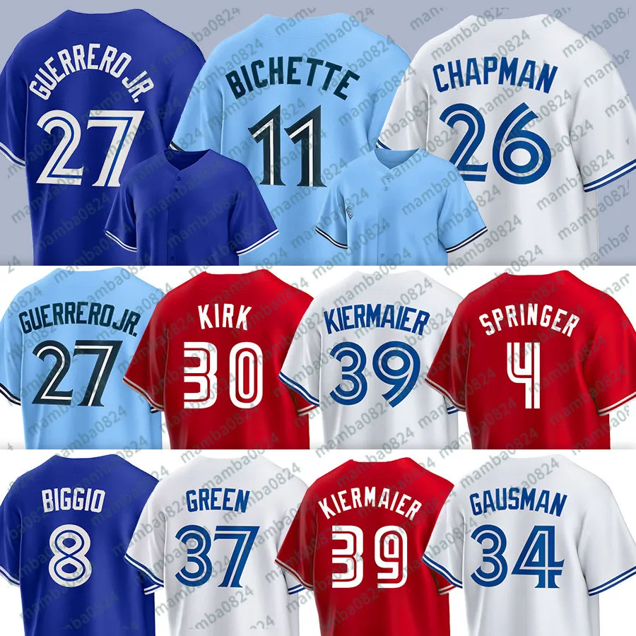 Maillots de baseball Vladimir Guerrero Jr. Bo Bichette Torontoss Daulton Varsho George Matt Chapman Blue Jays Springer Alejandro Kirk Kevin Kiermaier Whit Merrifield