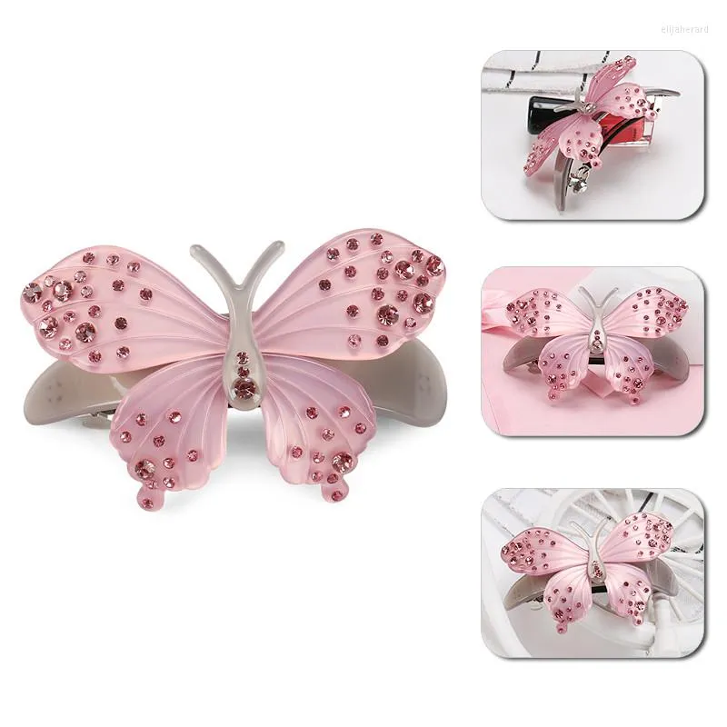 Haarclips Koreaanse Acryl Cute Butterfly Pink Rhinestone Berrette Accessoires