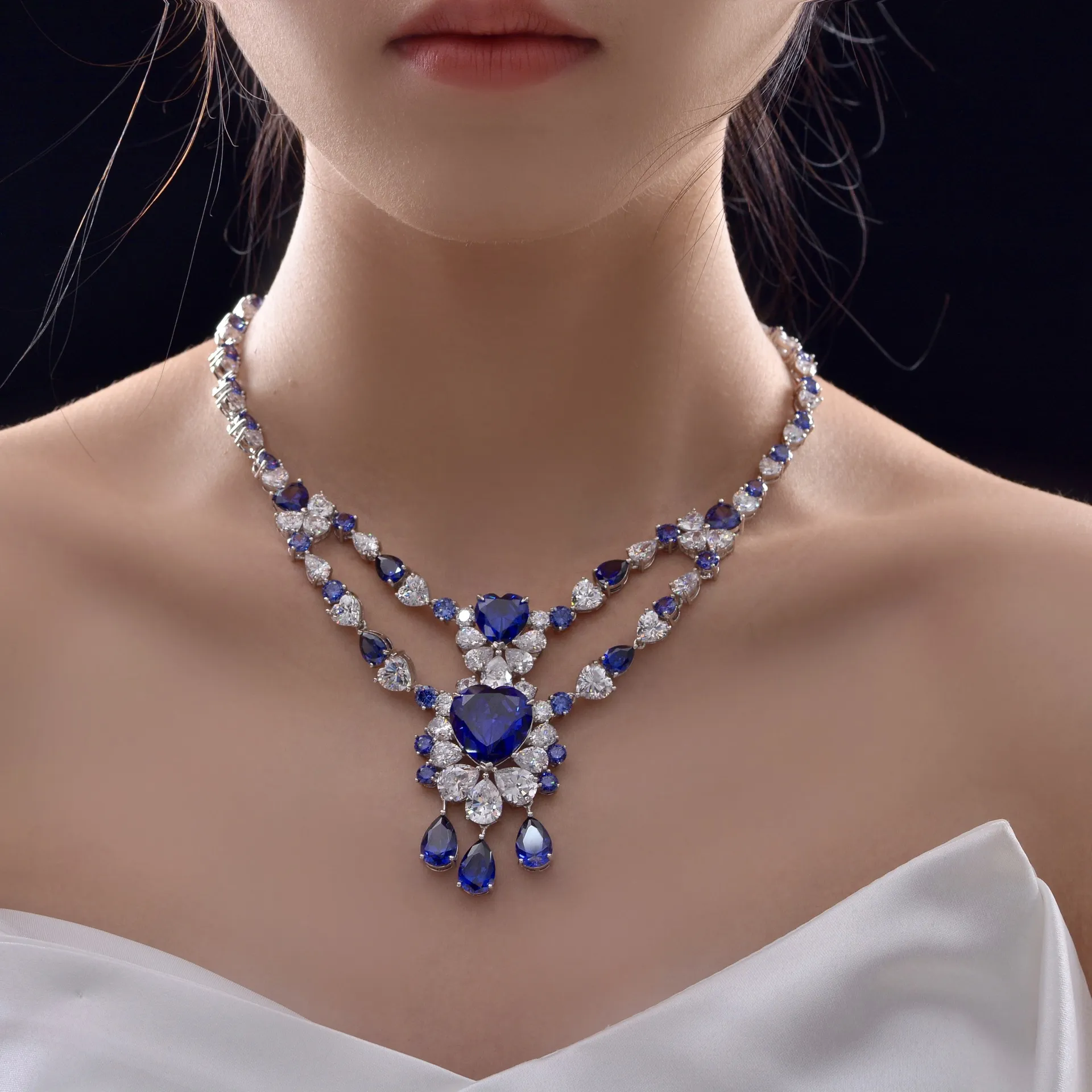 AGL 16.22 Carat NO HEAT Natural Star Sapphire and Diamond Necklace Platinum  - Kiersten Elizabeth Fine Jewelry