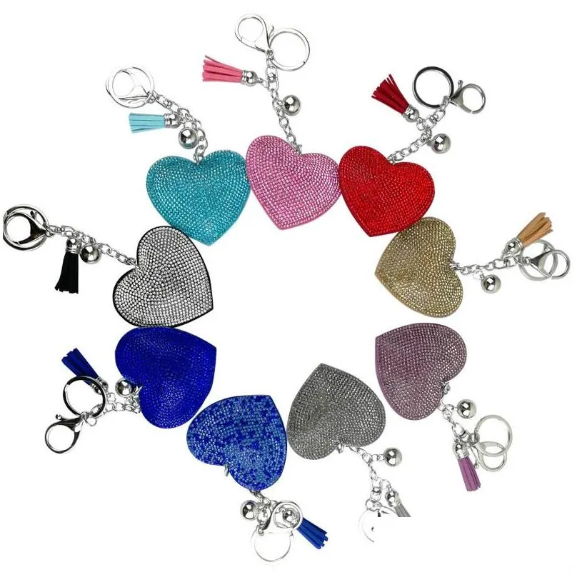 Keychains Lanyards Diamond Heart Keychain Peach Tassel Ladies Bag Decoration Pendant Jewelry Key Chain Keyring Drop Delivery Fashi Dhtgn