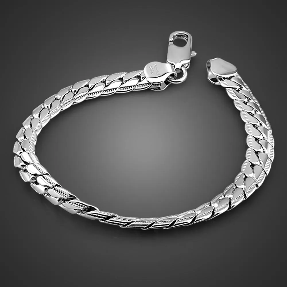 Bangle Mens Simple 7MM mm 100% 925 Sterling Silver Curb Cuban Link Chain Bracelets for man Women Unisex Wrist Jewelry Gifts