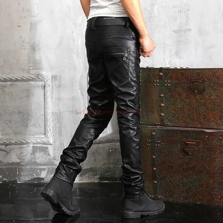 Designer Clothing Amires Jeans Denim Pants Amies 903 Autumn Winter Motorcycle Pu Leather Riding Slim Straight Fashion Youth Leisure Mens Leather Pants