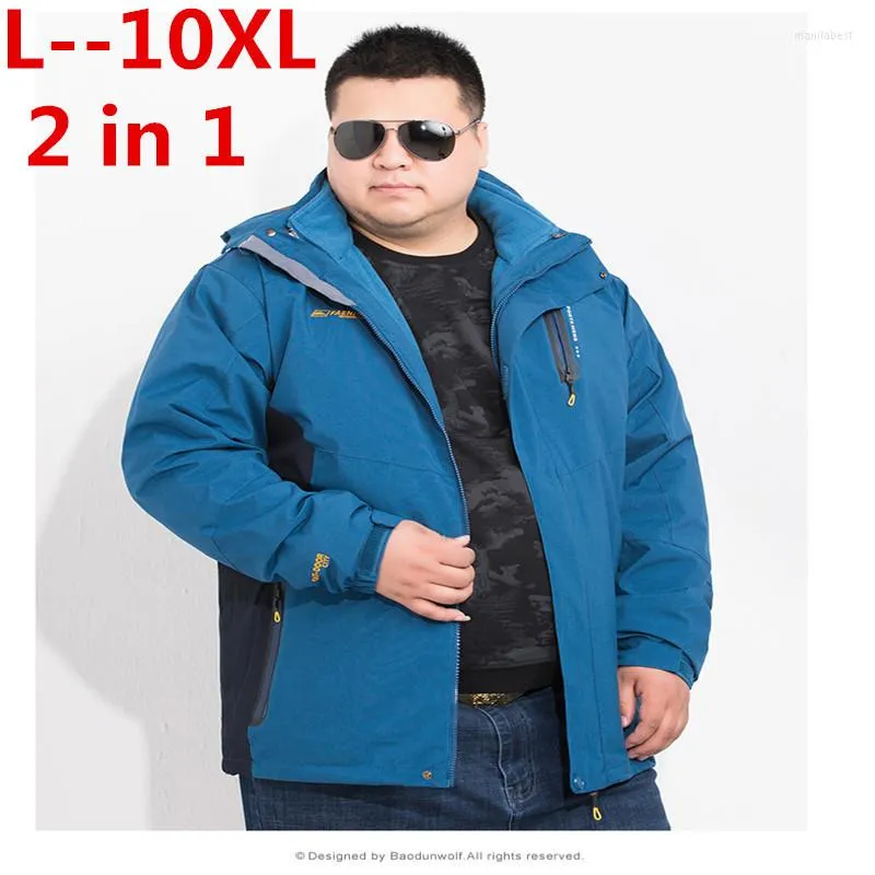 Men's Down Big 10XL 8XL 6XL 5XL 4XL Plus Size Waterproof Winter Jacket Men Warm 2 In 1 Parkas Windproof Detachable Hood Coat