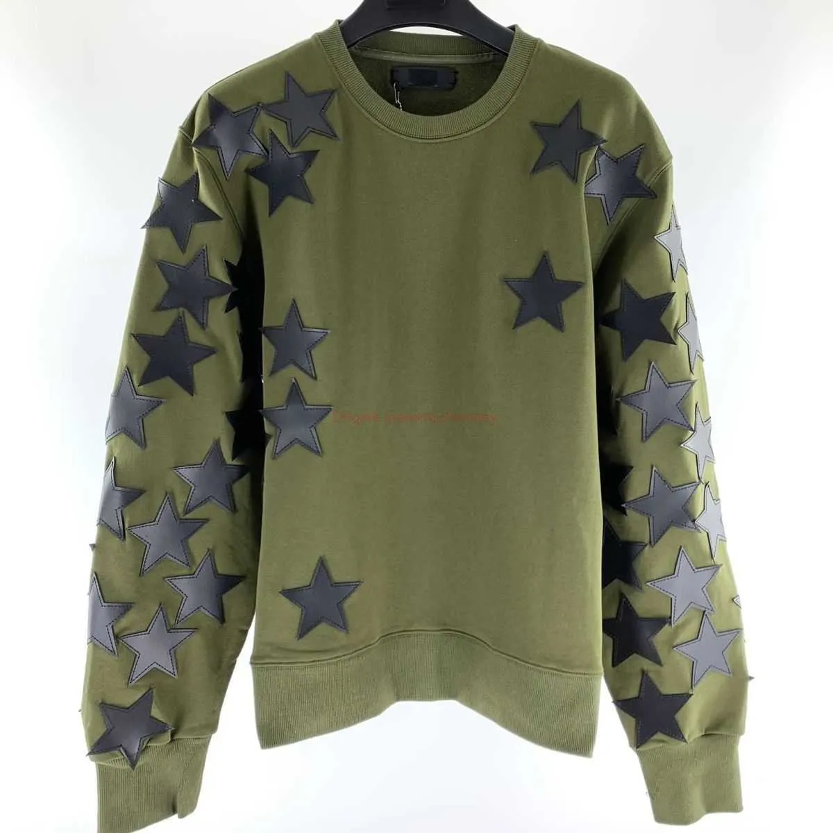 Дизайнерская одежда Мужские толстовки Amires Am Hoodies 2022 New Amies Army Green с круглым вырезом Черная звезда Pattern Вышивка Свободный повседневный универсальный свитер с длинным рукавом Fa