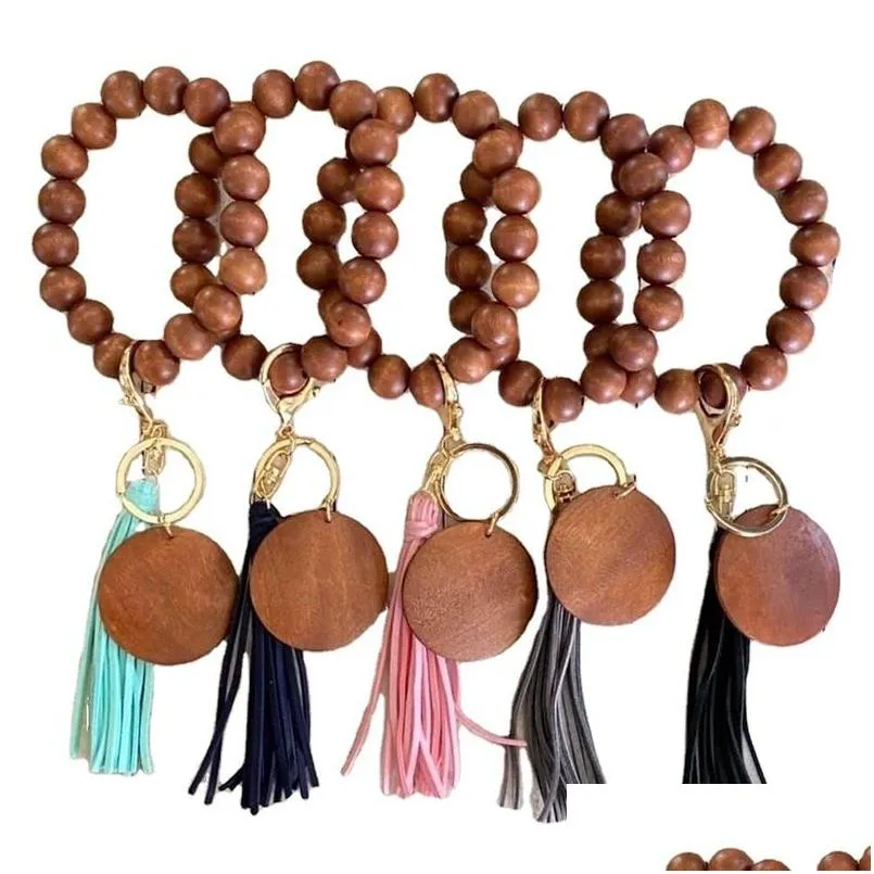 Keychains lanyards diy houten kralen mode pols armband sleutelhanger tassel hanger sleutelhanger drop levering accessoires dhgcq