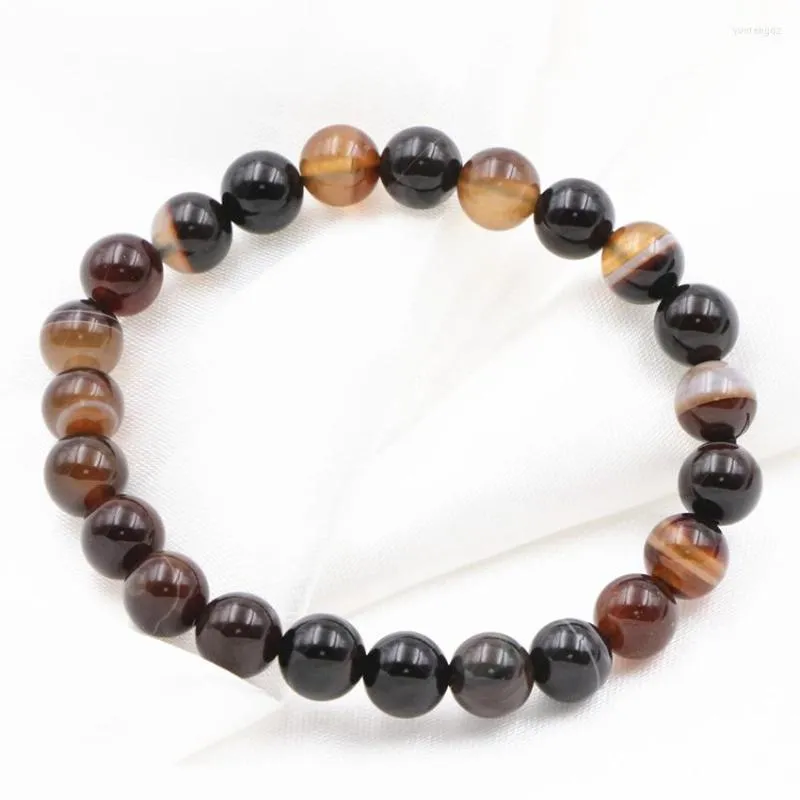 Charm Bracelets Charms Natural Stone Bracelet 8mm Agates Onyx Veins Round Beads For Women Bangle Wrist Chain Gifts Jewelry 7.5" A616