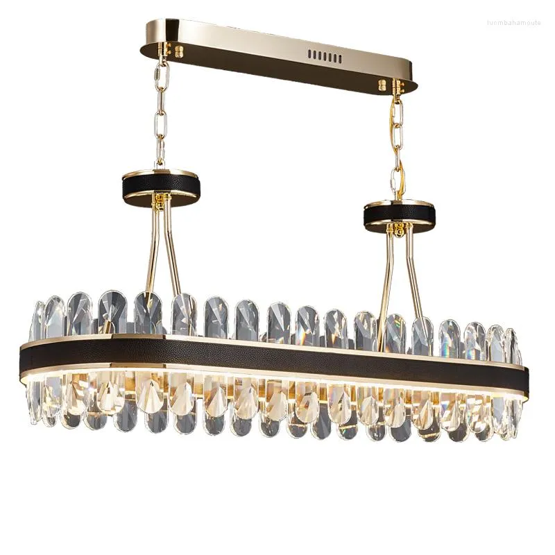 Chandeliers Manggic Modern Led Crystal Chandelier Rectangular Designer Creative Leather Dining Room Lamp