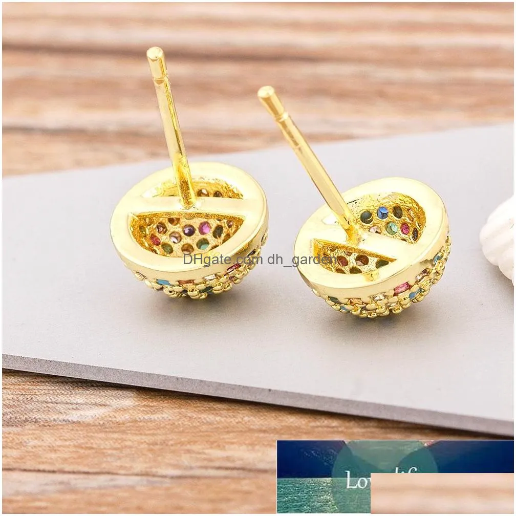 top quality colorful copper zirconia stud earrings for women rainbow jewelry ladies new trends fashion earrings gift factory price expert design quality