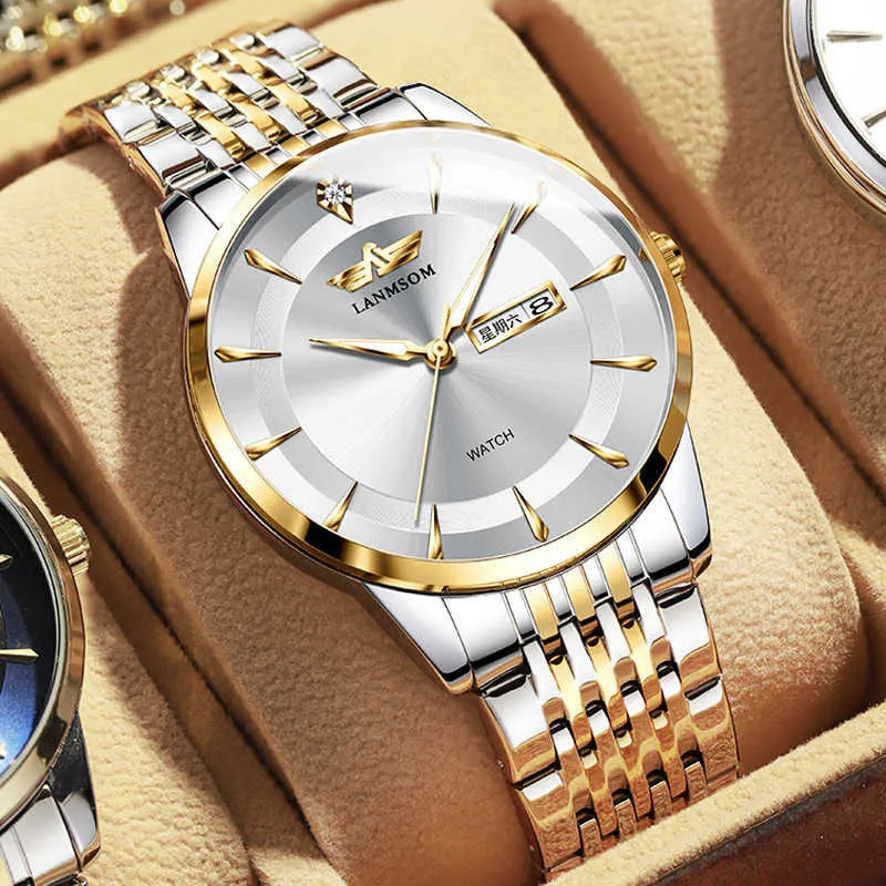 montres montre de luxe entièrement automatique non mécanique avec calendrier étanche en diamant pour hommes d'affaires Marque bracelets en acier inoxydable horloge