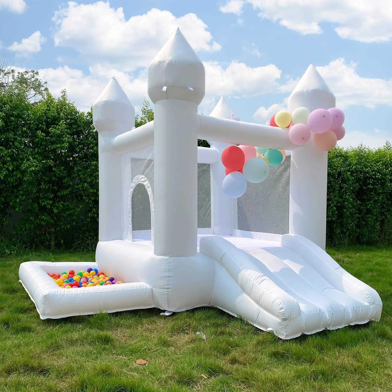 Maison de rebond gonflable en PVC commercial avec piscine à balle coulissante et souffleur de sauteur blanc château de château pour les enfants