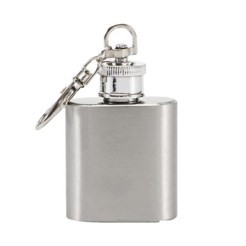 Hip Flasks 1Oz Mini Keychain Outdoor Portable Stainless Steel Wine Bottle Jug Creative Birthday Gift Key Chain Drop Delivery Home Ga Dhmu1