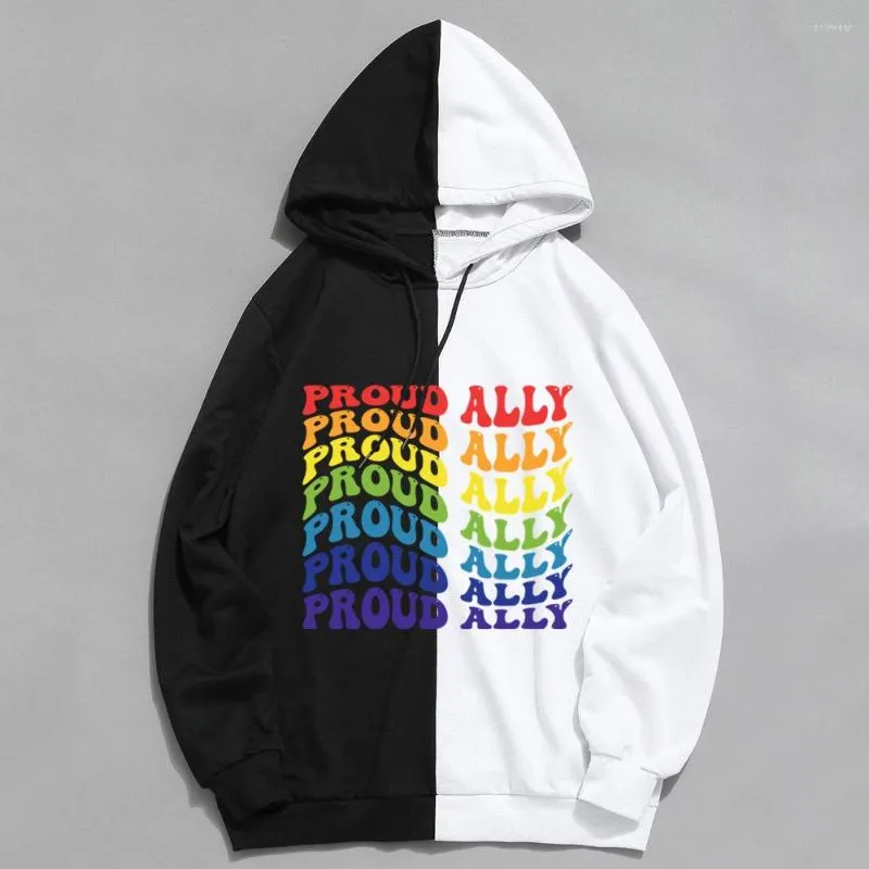 Męskie bluzy lgbt dumny sojusznik drukujący kobiety luźne bluzy z długim rękawem litera graficzna ubrania jesienne pullover streetwear