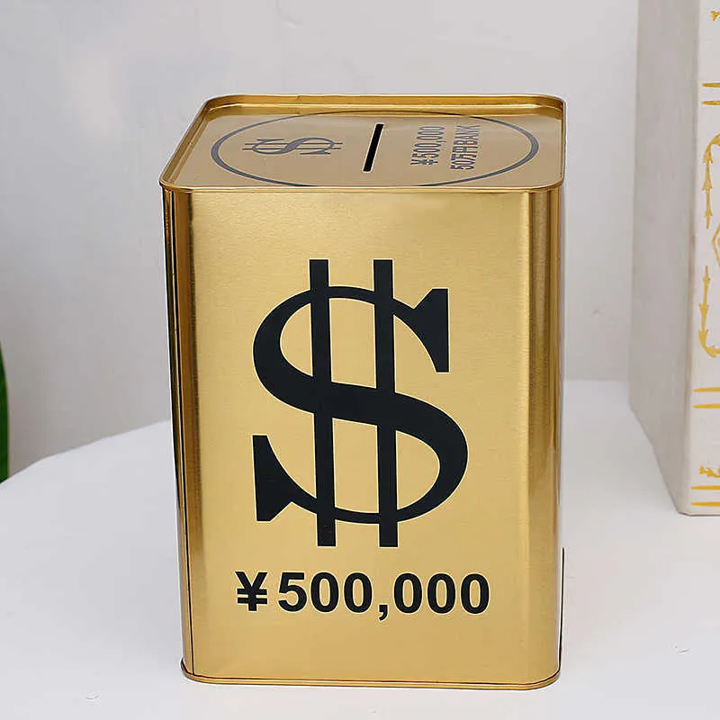 Dekorativa föremål Figurer Creative Big Piggy Bank Metal Gold Large Money Boxes For Money Adults Children's Saving Period Bank Coin Money Organizer Gift G230523
