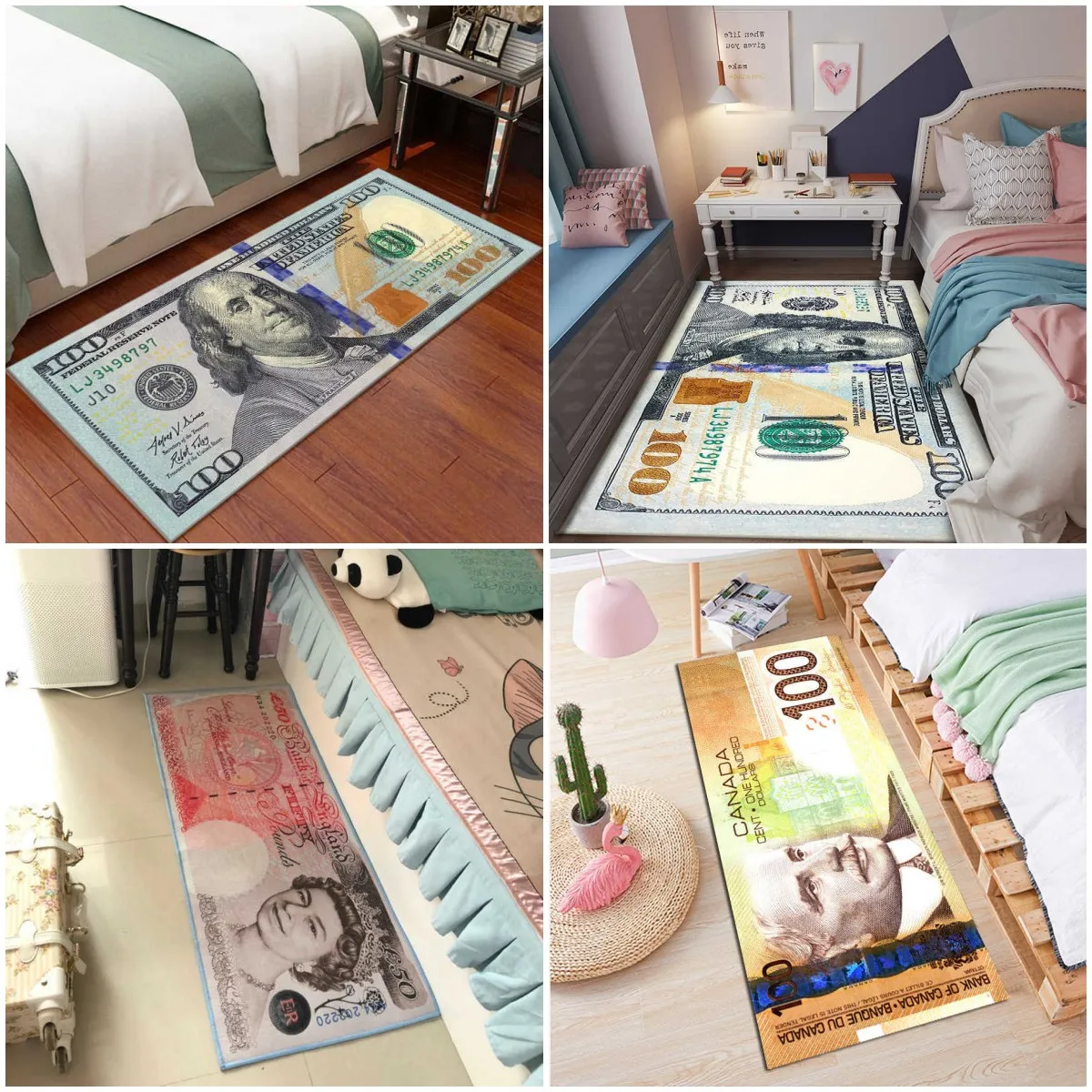 Designers Carpets 100 Dollar Carpet Rug Entrance Pound EUR Bill Runner Rug Paper Money 100 Dollar Bill Loung Rug Living Room Bedroom Home Decor