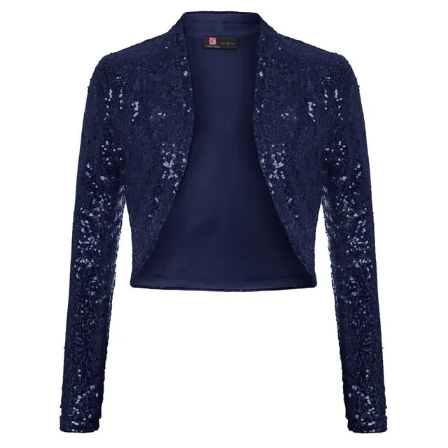 KK Womens Sequin Bolero Shirt Elegant Short Sleeve Jacket With