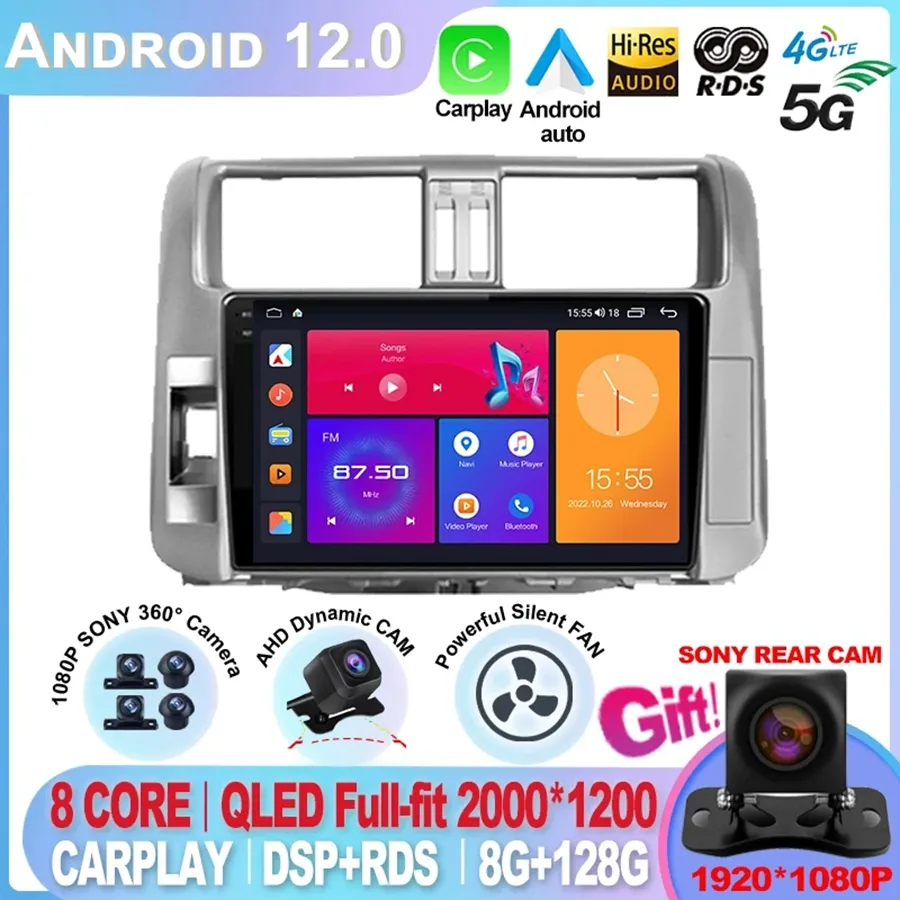 Toyota Land Cruiser Prado için 150 2009-2013 9 "QLED CARPlay Android 12 Araba Radyosu Multimedya Video Oyuncu Navigasyon Stereo WiFi-2