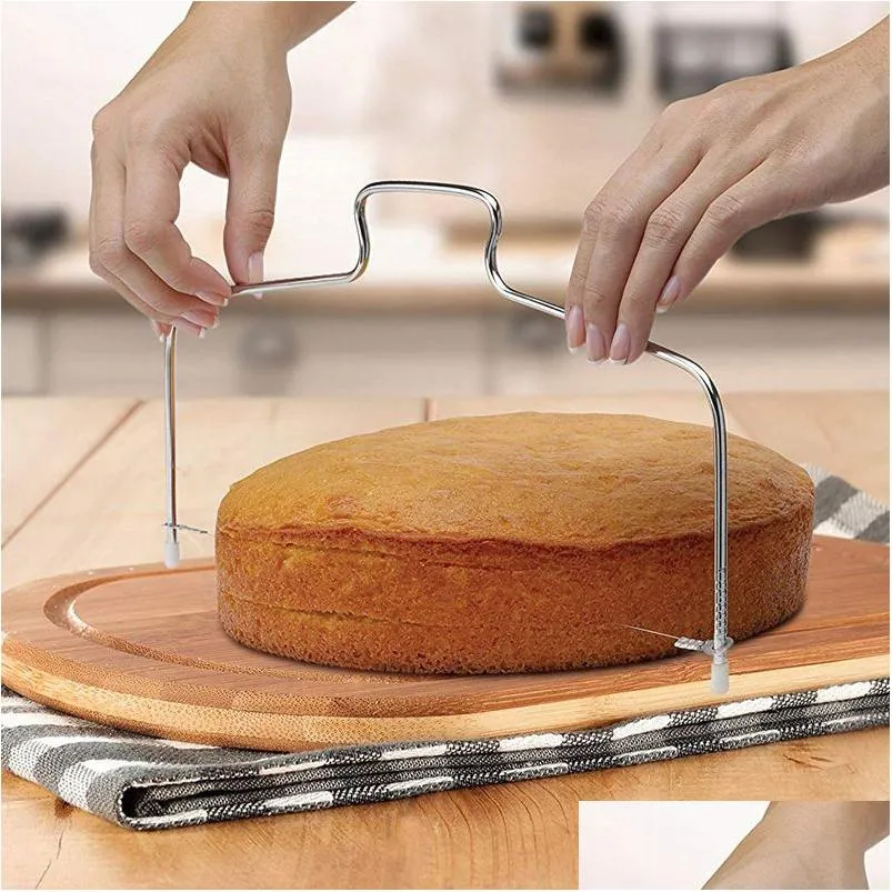 Cake Tools Stainless Steel Layerer Household Diy Baking Kitchen Cakes Slicer Adjustable Thickness 2 Styles 33Cm Drop Delivery Home G Dh0Ec