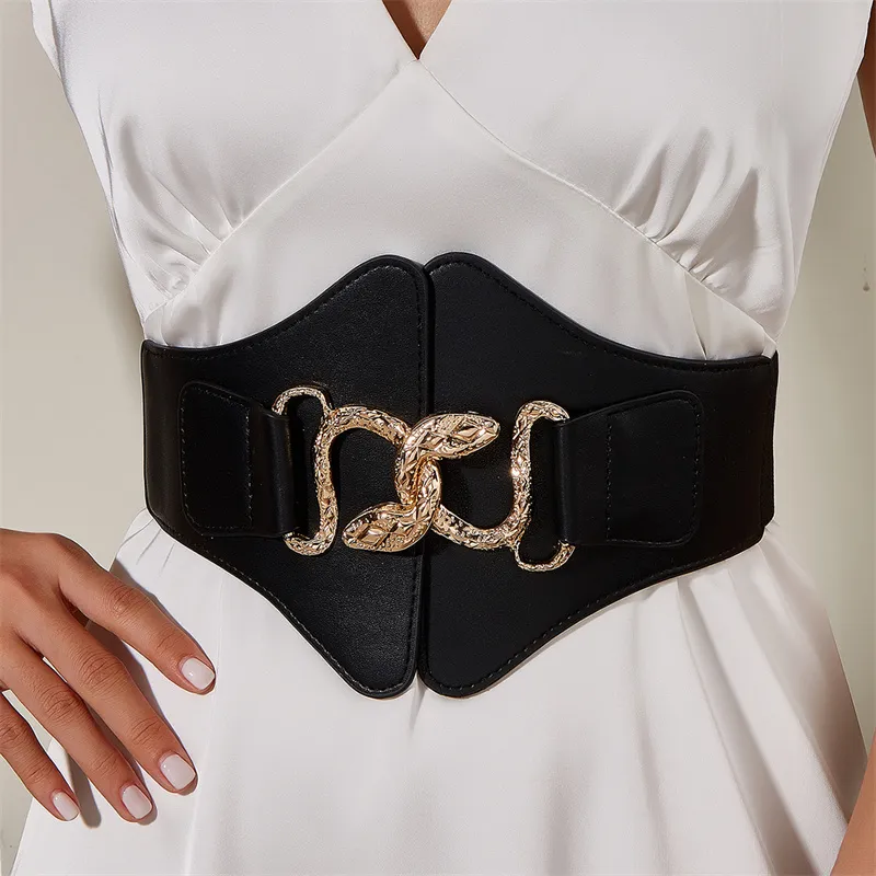 Wide Black Corset Belt for Women PU Faux Leather Rubber  display picture 1