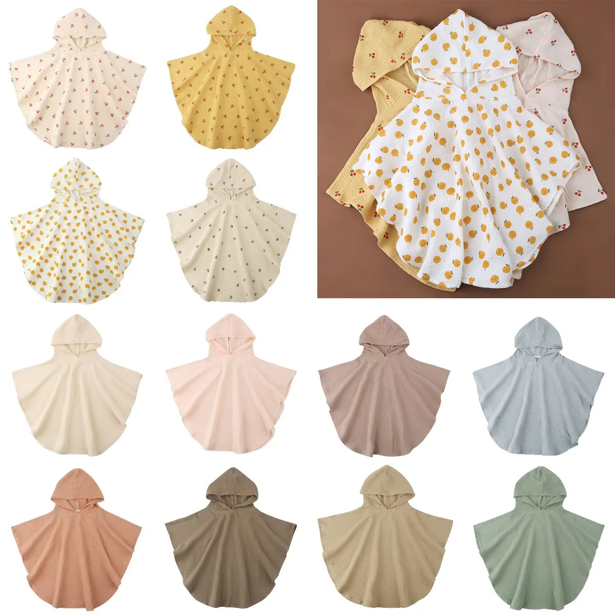 Zachte katoenen baby -kap handdoek handdoek voor jongens meisjes badjas slaapkleding kinderkleding bloemen/vaste kleur baby ponchos