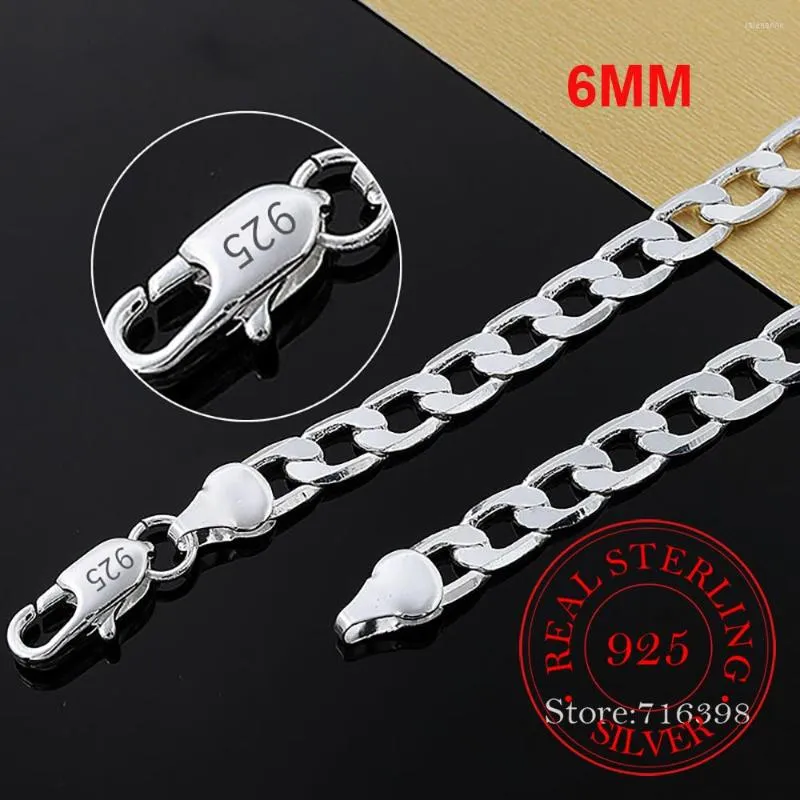 Kettingen 925 Sterling Zilver 16/18/20/22/24 Inch 6MM Platte Zijwaarts Figaro Collier voor Vrouw Man Mode Bruiloft Sieraden