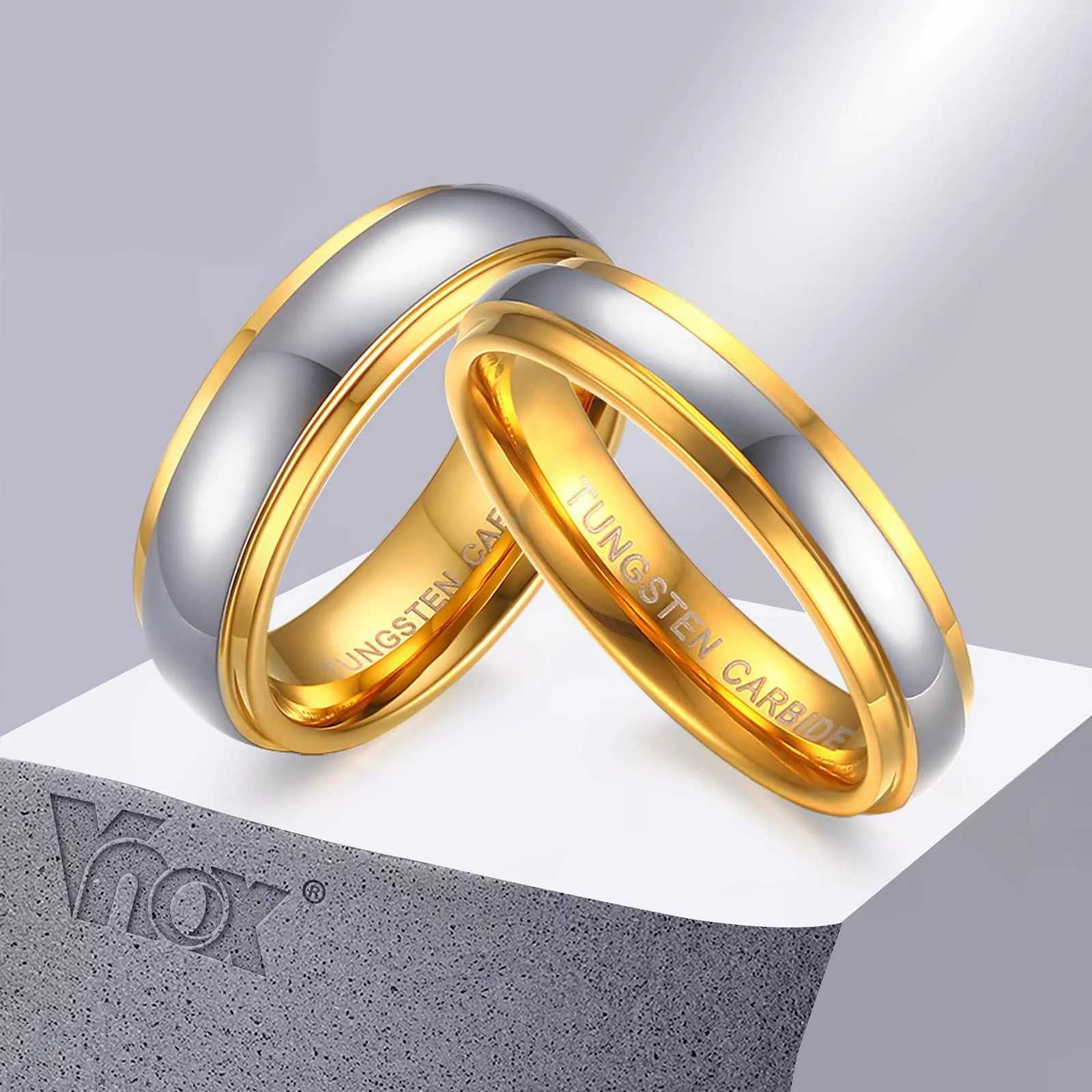 Rings Vnox Jewelry His Her's Polishing Center Step Edge Tungsten Carbide Wedding Band Ring for Woman Men 6MM/4MM Price for 1Pce