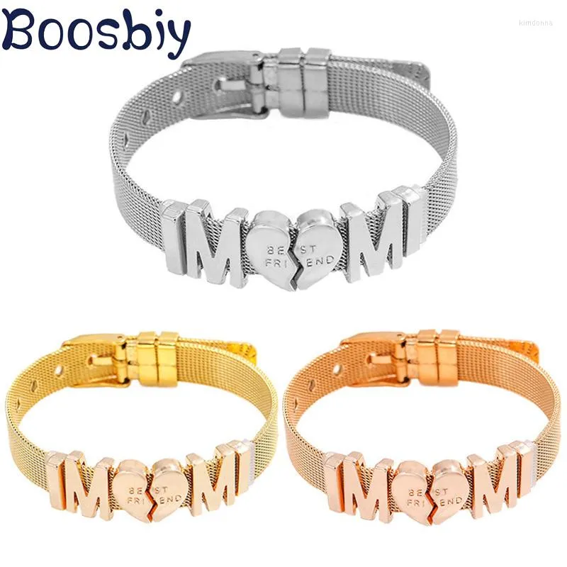 Bracelets porte-bonheur Style Bracelet en maille d'acier inoxydable avec des perles de glissière de gardien d'ami s'adapte à la marque pour le cadeau de bijoux de fête des mères