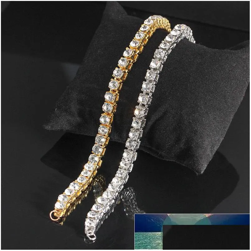 Chain Fashion Gold Sier Color Iced Out Bracelet Men Hip Hop Jewelry Uni Women Bling Rhinestones Crystal Gift Factory Price E Dhgarden Dhegv