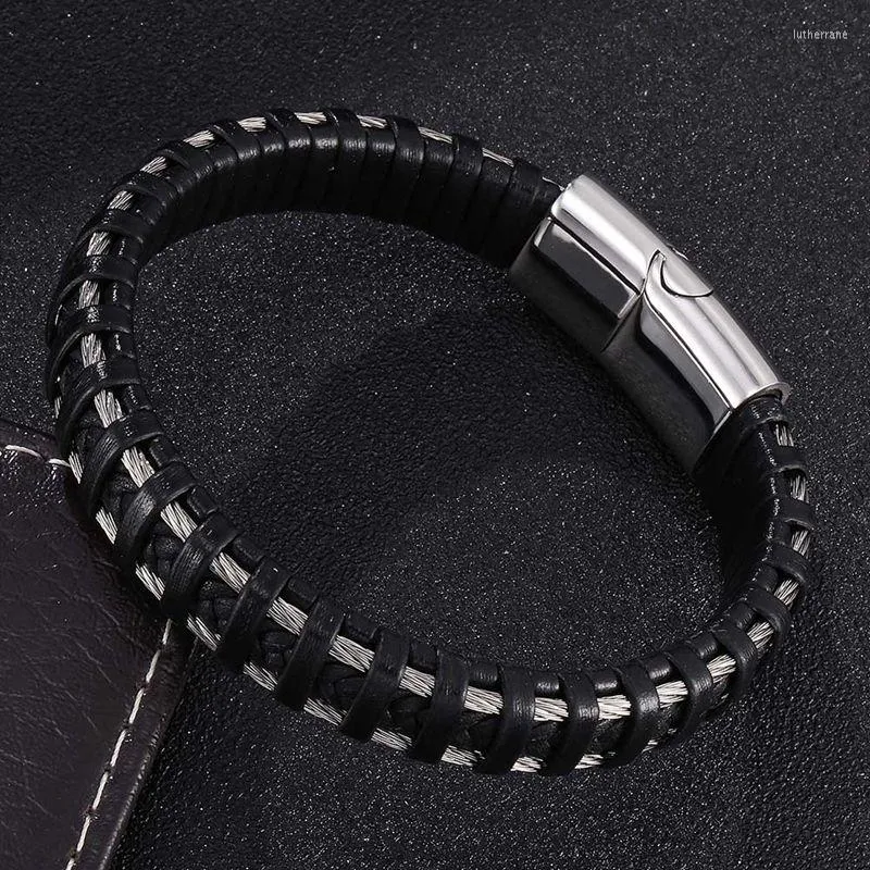 Шармовые браслеты в стиле панк -мужчины ювелирные изделия черная проволока смешанная плетеная кожаная веревка браслета