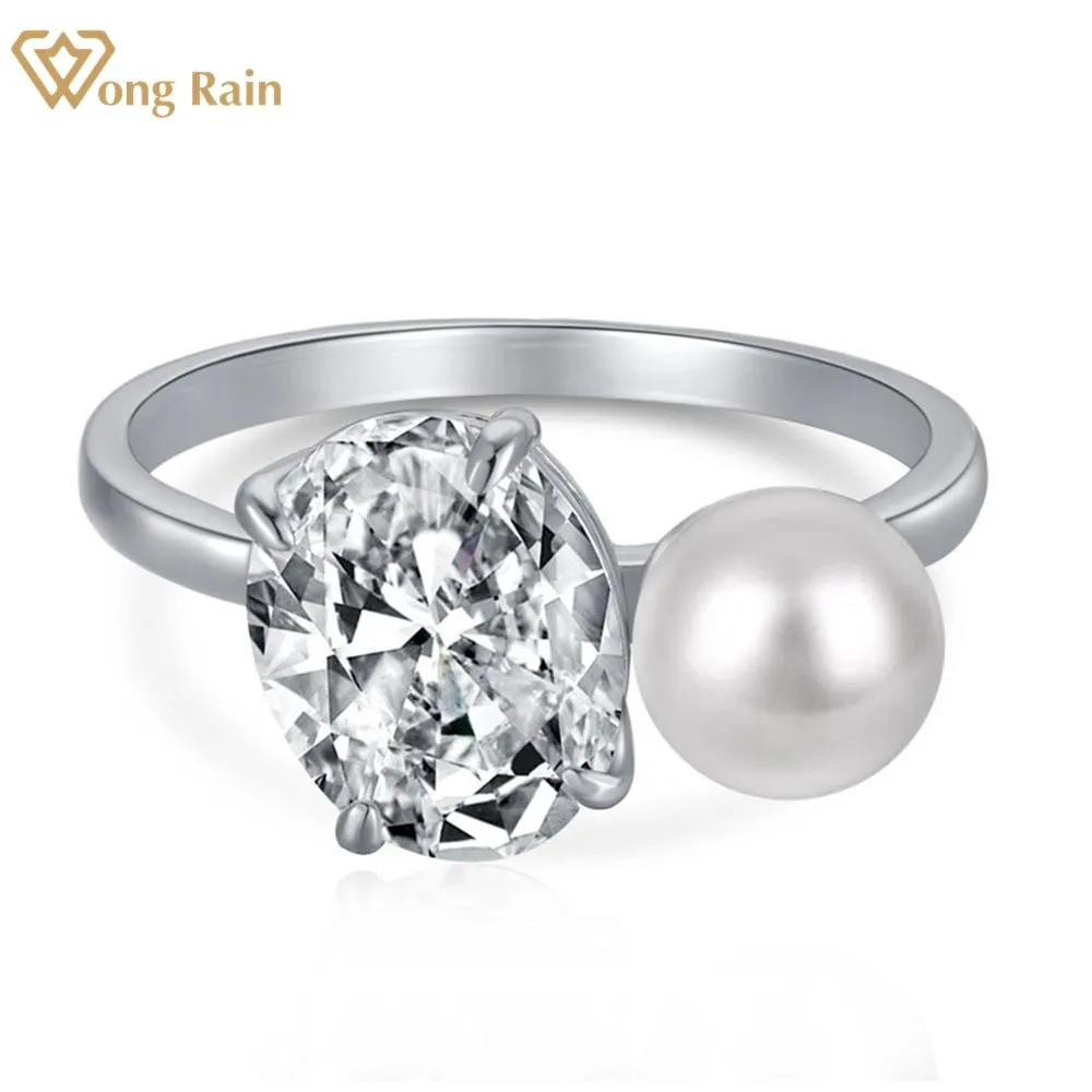 Rings Wong Rain 100% 925 Sterling Silver Oval Created Moissanite Pearl Gemstone Ring For Women Fine Jewelry Wedding Engagement Rings