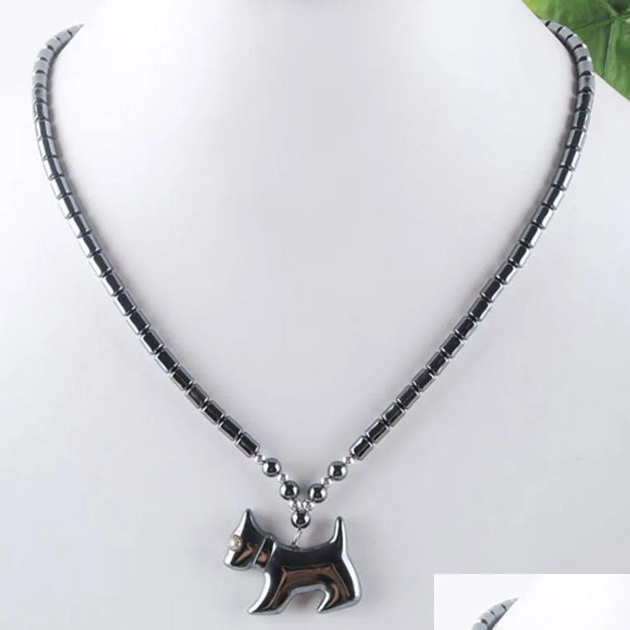 Pendant Necklaces Black Non Magnetic Natural Hematite Stone Beads Dog Necklace 18 Length Fashion Jewelry Gift F3042 Drop Delivery Pen Dhdrn
