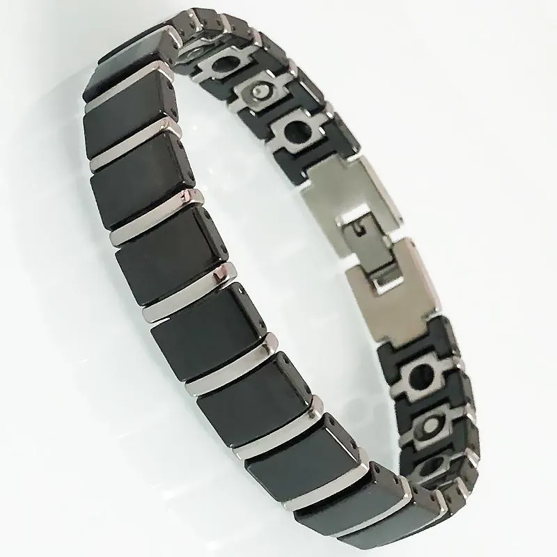 Armreif Schwarzes Keramikarmband Mann Vergoldeter Edelstahl An Handkette Gesundheitswesen Hämatit Magnetische Herrenarmbänder Männlicher Schmuck