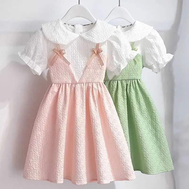 Girl's Dresses 2023 Summer Girls' New Thin Small Fresh Bow Dress Doll Neckline Clothing 1-10 Years Children's Baby Fashion Girl Princess Skills G220523