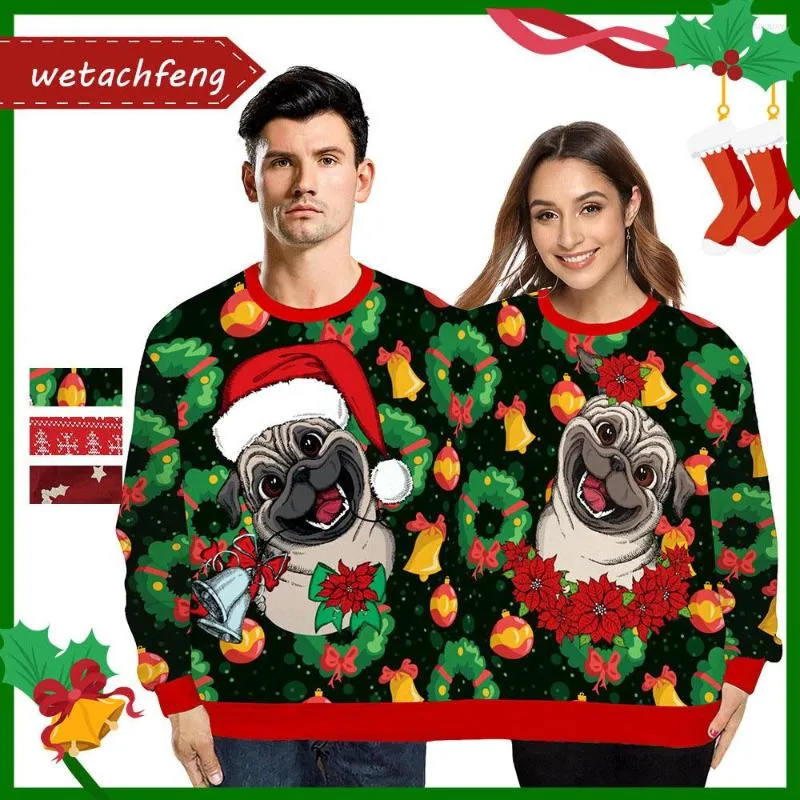 Chandails pour hommes Automne Hiver Chandail de Noël moche Couples 3D Mignon Animal Dessin Animé Noël Deux Pièces Sweats Femmes Hommes Drôle Twinset