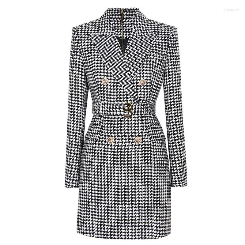 Casual Dresses Vintage Houndstooth Print Women Dress Fashion Colorful Plaid OL 50906