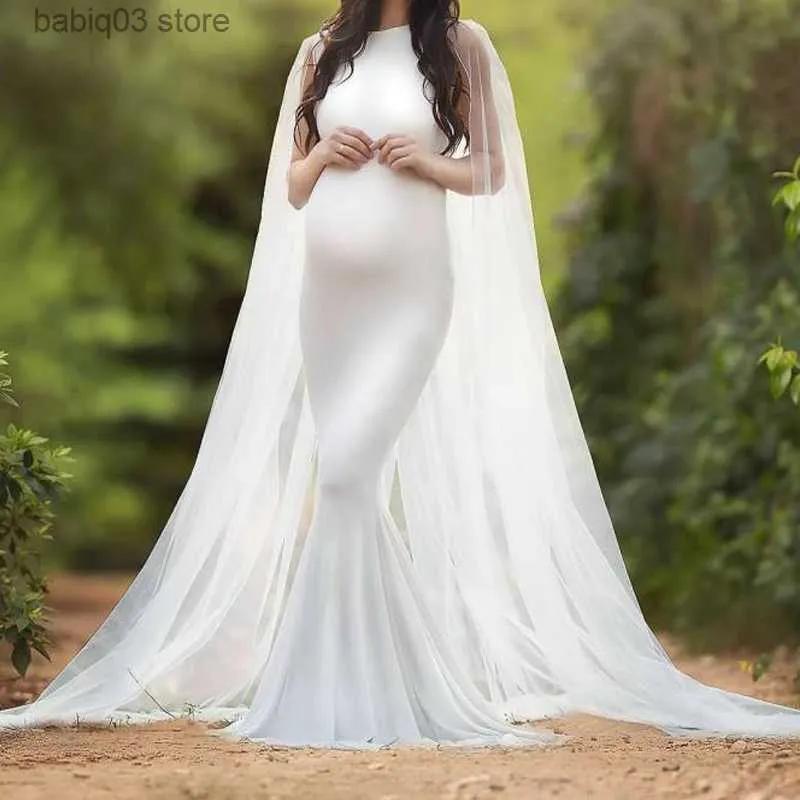 Moderskapsklänningar bröllop graviditet klänning för fotografering höst mode ärmlösa moderskapskläder för fotoshoot smal passande lång klänning T230523