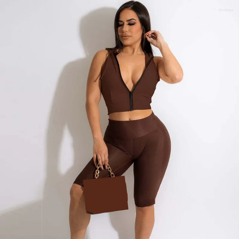 Trass de pista feminina Fuda Sport Set feminina com zíper com capuz e calça de joelho de junho de caldas tracksuit de verão de duas peças roupas de fitness