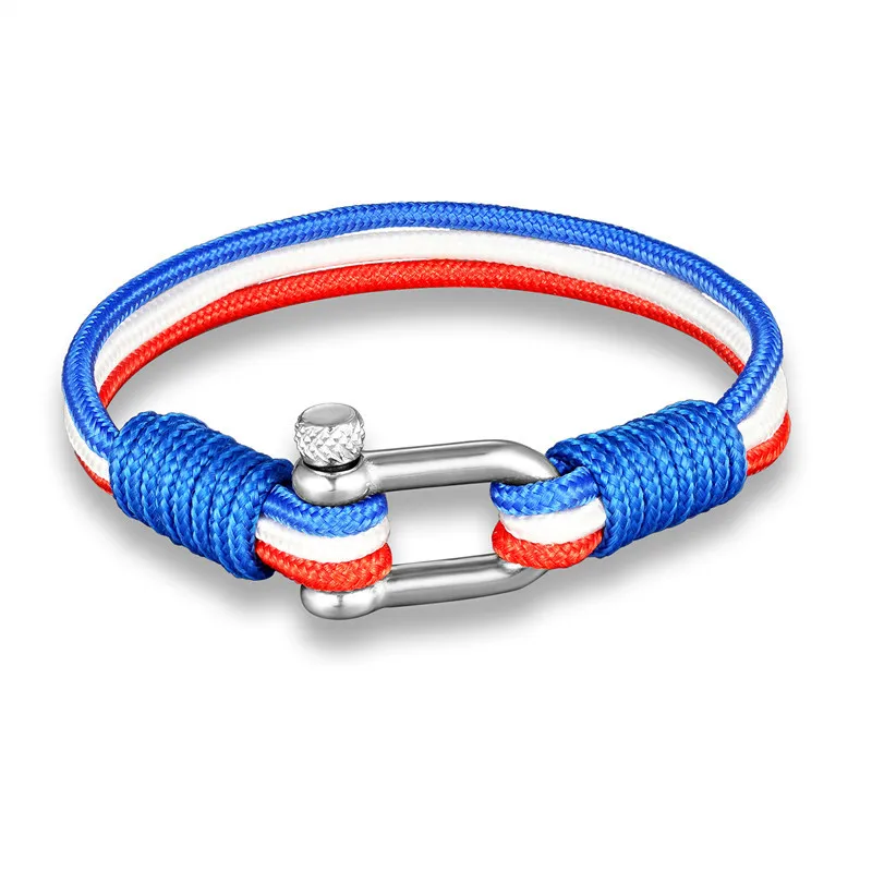 World Cup Flags Colorful Paracord Bracelet Stainless Steel Clasp Bracelets
