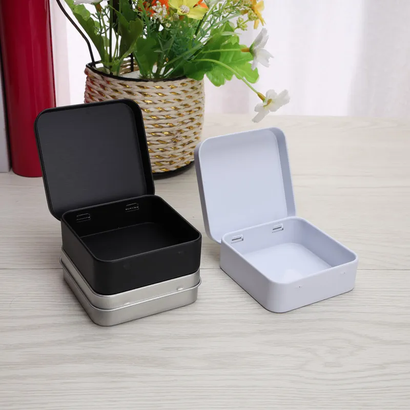 Mini Metal Tins Container Square scharnierende flip opbergin tin doos kleine kit kast sieraden munt snoep organisator draagbaar 500 stks