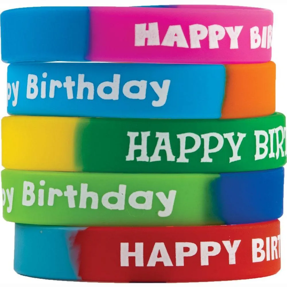 Pulseiras personalizadas de silicone, pulseiras criadas pelo professor, recursos extravagantes, pulseiras de feliz aniversário, presentes multicoloridos para promoção de festa