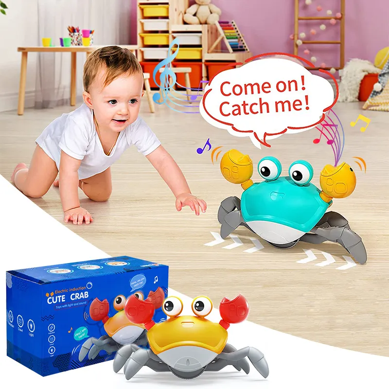 Mignon détection rampant crabe bébé jouets interactif marche danse avec musique automatiquement éviter les obstacles jouets pour enfants tout-petits