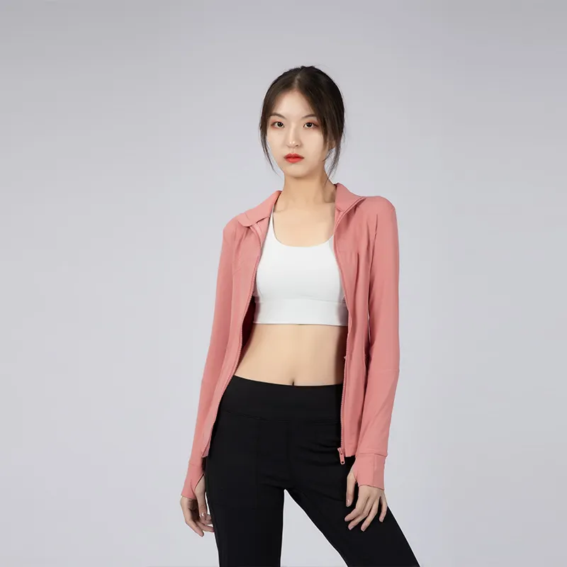 Veste à glissière à manches longues Designer Vêtements de yoga à séchage rapide Trou pour le pouce à manches longues Formation Running Top Femme Slim Fitness Manteau Costume de sport Lu