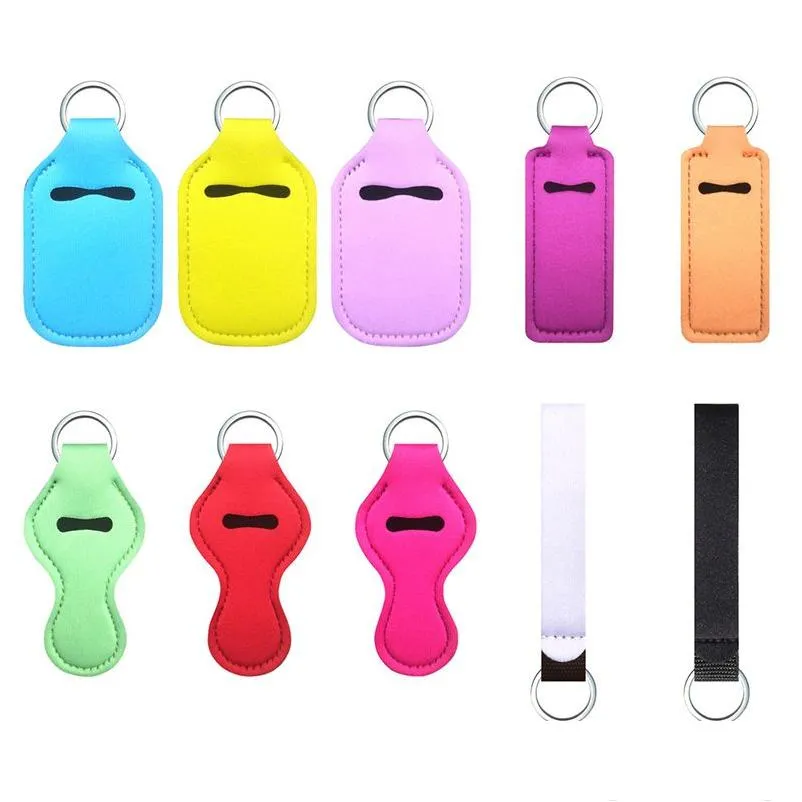 Keychains colhedores de neoprene handilizador de mão Bottle ER Candy Color Wristband Keychain portátil Lipstick Drop Deliver